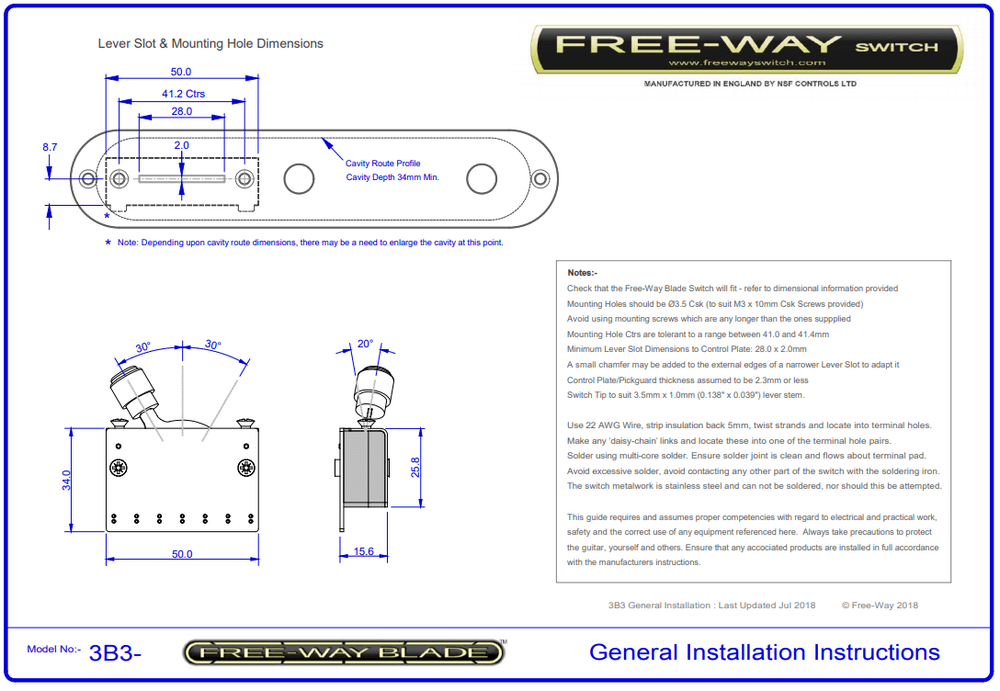 Free way switch for Telecaster dimensions